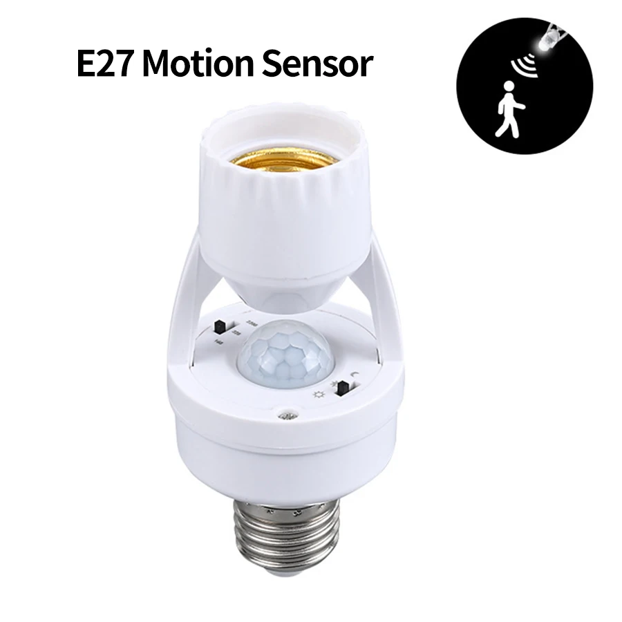 Motion Sensor Led Lamp Base E27 E26 Socket Converter AC 85-265V Light Bulb Holder Adapter Switch Adjustable PIR Human Induction