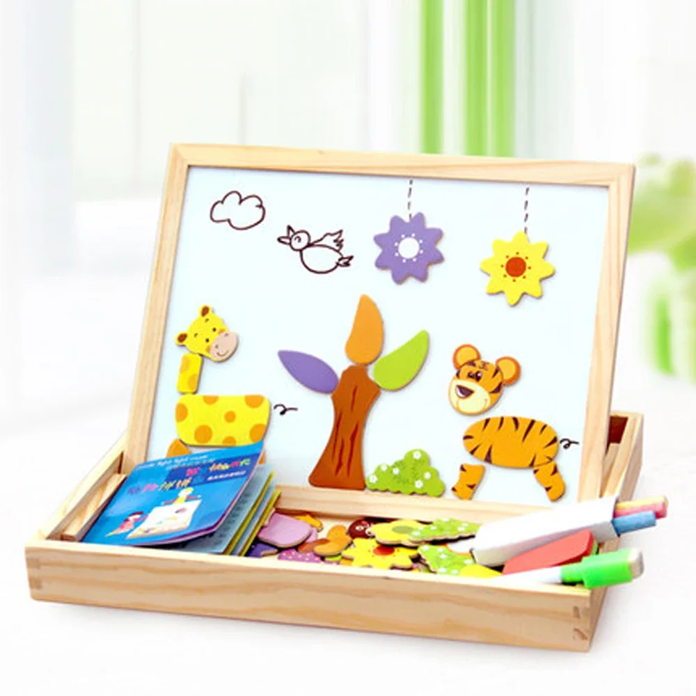 

100+Pcs Wooden Magnetic Puzzle Toys Children 3D Puzzle Figure Animals Vehicle Circus Drawing Board 5 Styles Learning Wood Toys