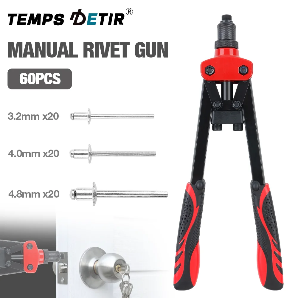 3.2mm-4.0mm-4.8mm Manual Rivet Gun, Professional Riveting Set, Home Riveting Machine, Fast Riveting Tool, 60PCS Rivets Optional