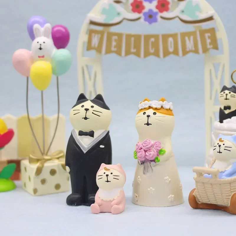Romantic Cats Resin Miniature Wedding Celebration Series Decoration Crafts Japan Style Cute Animal Wedding Desktop Accessories