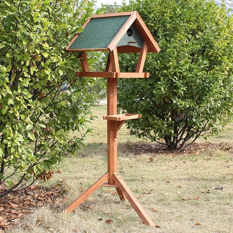 Outdoor Solid Wood Bird Feeder Feeder Sparrow Pigeon Feeder Food Box Bird Cage Balcony Garden Park Villa Sturdy and reliable