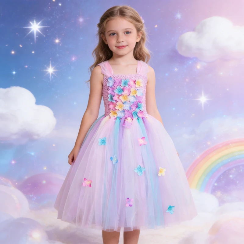 

Children's Flower Fairy Flower Dress, Mesh Princess Dress Children's Dance Costume, Halloween Christmas Stage Costume