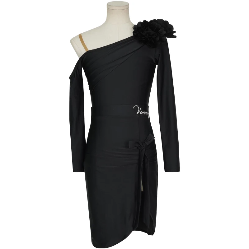 فستان رقص لاتيني ستايل للفتيات، طقم تدريب مكون من قطعتين بأكمام طويلة، ملابس ممارسة قياسية احترافية