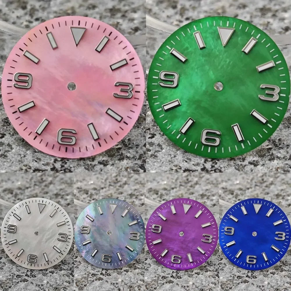 

NH35 Dial with Blue Luminous 28.5mm Black/Blue/Purple/Pink/White Watch Face Shell Watch Dial for NH35 Movement Shell Dial