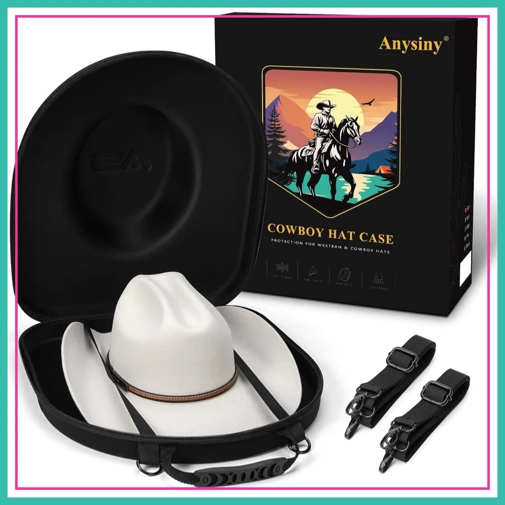 

Crush Proof Cowboy Hat Travel Box - Adjustable Carry Strap Hat Storage Organizer for Men Women