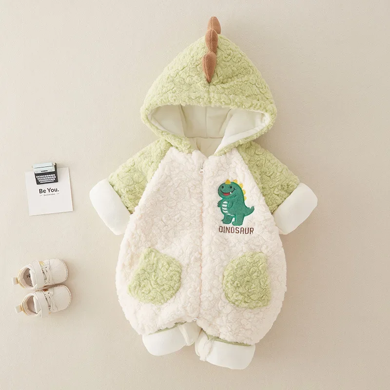 Baby Dinosaur Cartoon Cotton Clothes Baby Autumn and Winter Jumpsuit Cotton Rompers Children Plush Warm Bodysuits