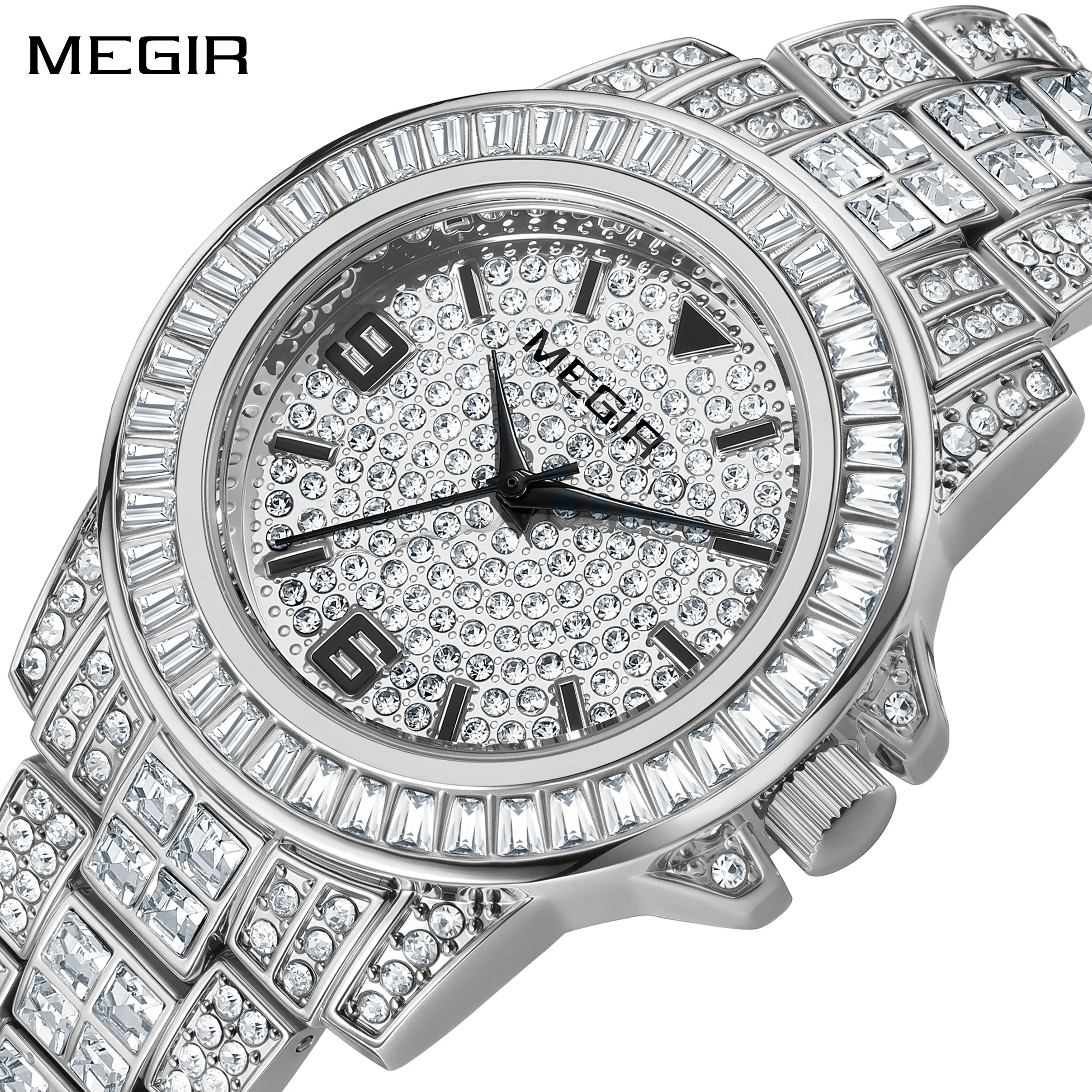 

MEGIR Fashion Men's Sport Watches Waterproof Elegant Full Diamond Business Wristwatch Clock Gift for Man Relogio Masculino 1092