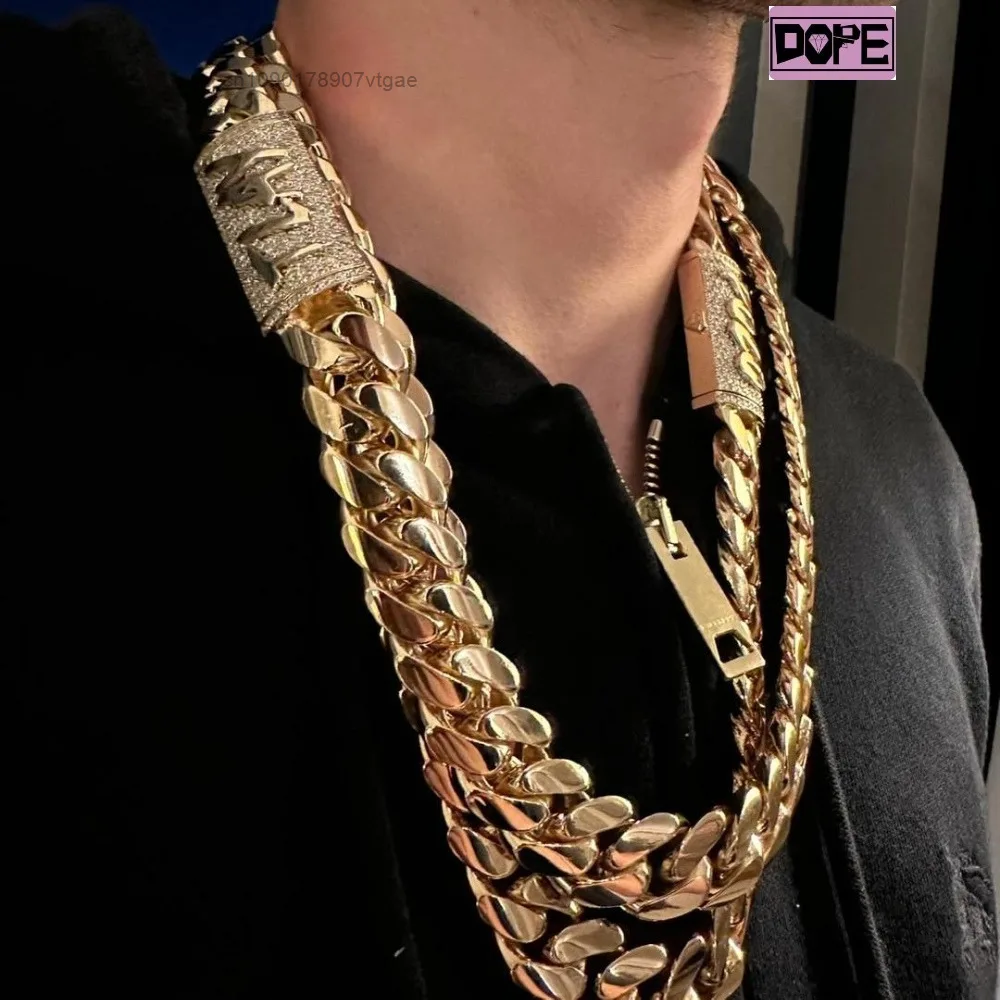 Cuban Factory Link Chain Necklace 18k Men Gold Plated 925 Sterling Silver Moissanite Iced Out Clasp Lock Cuban Link Chain.