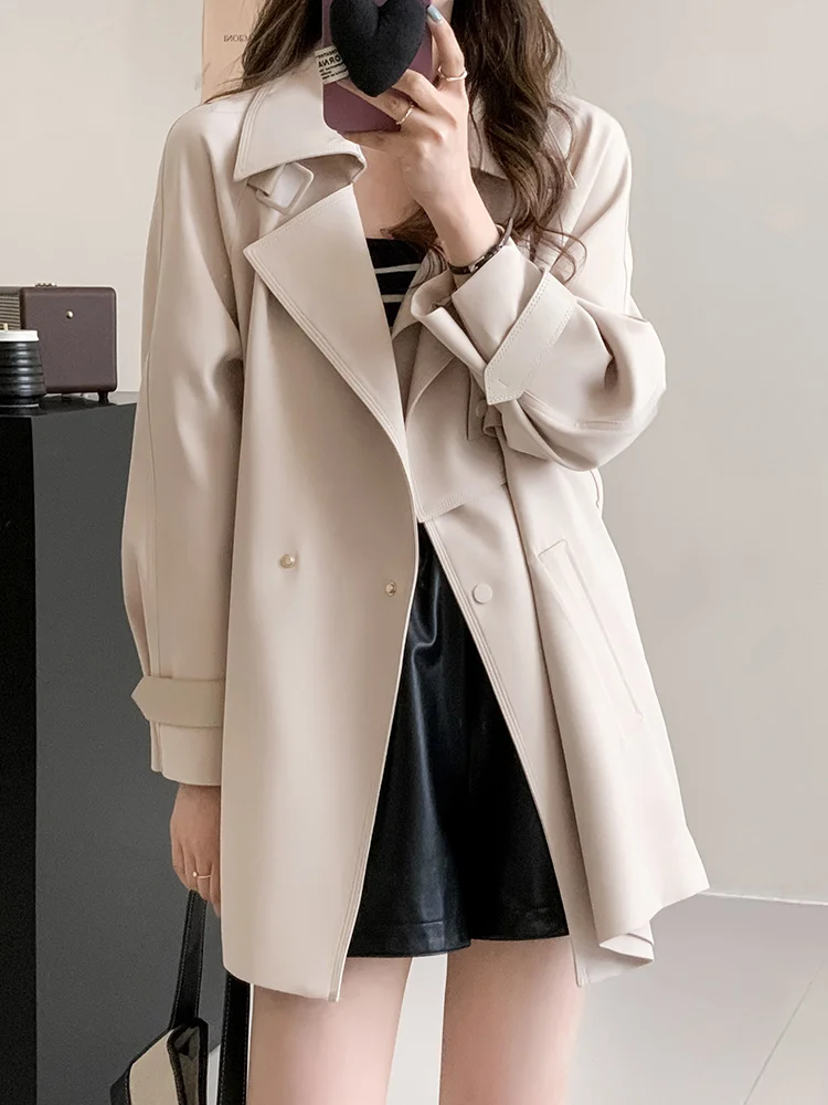 

Long Coat Woman Trench Beige Harajuku Graphic Couple Sweatshirt Leisure Formal Evening Autumn Winter Simple Japanese Traditional