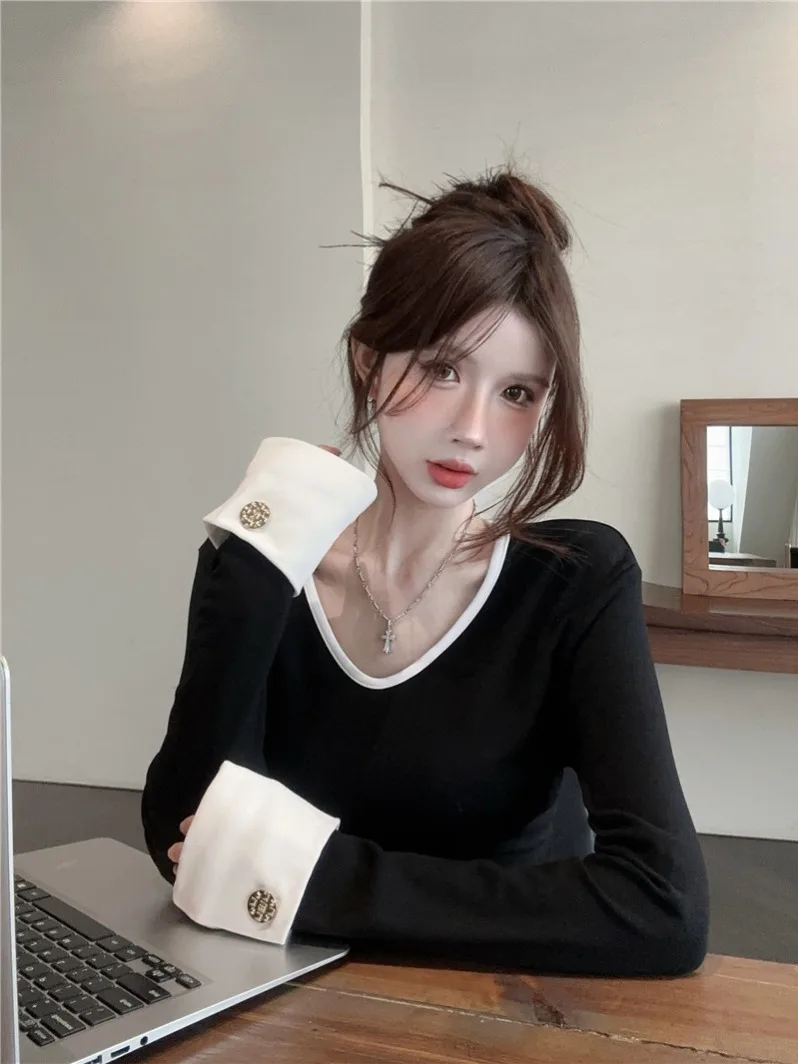 

Женский облегающий топ Bla V-ne Sve irt T-irt для осени и зимы, сексуальный, чисто эротический, очень красивый базовый топ