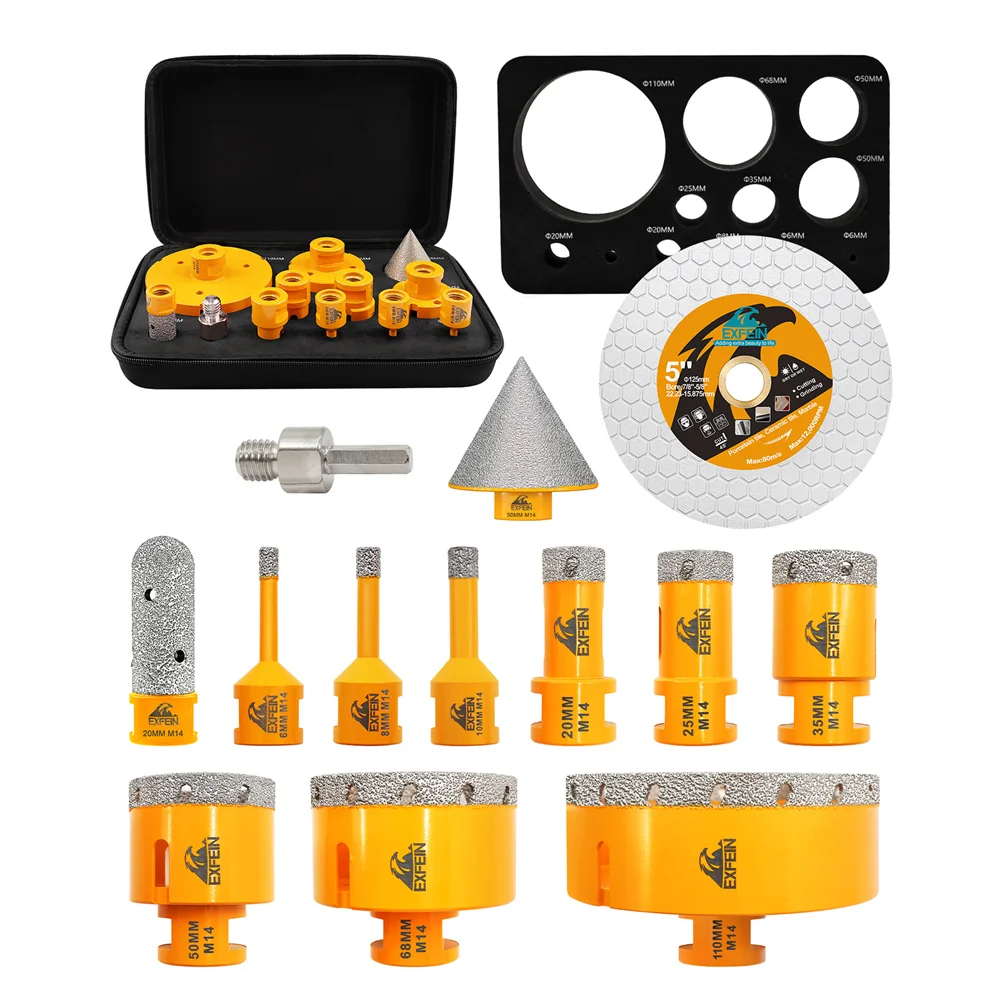 

EXFEIN Diamond Drill Bit for Slate Tile Marble M14 Core Bit Hole Saw Milling Chamfer 6-110mm