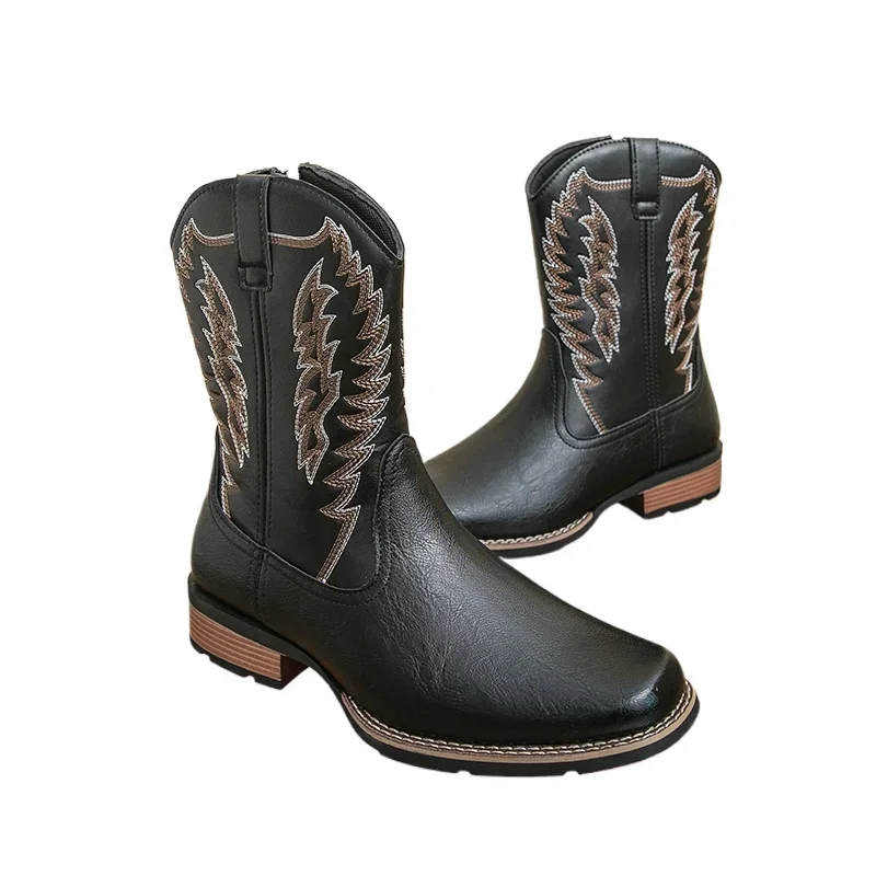 Men's Fashion Desert Denim Style Phoenix Embroidered Chuka Boots Square Toes Western Lace-Up Seal