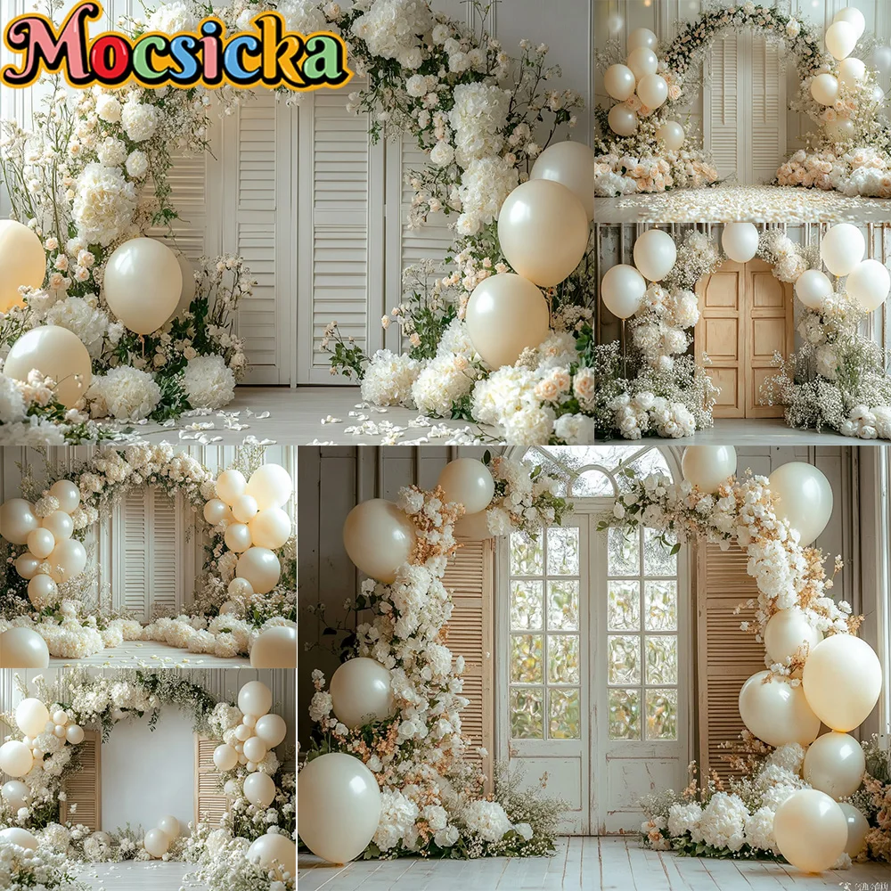 Mocsicka – arrière-plan de photographie, arc de fleurs, décoration murale en bois, arrière-plan pour réception-cadeau pour bébé, nouveau-né, 1er anniversaire, accessoires de Studio de bal