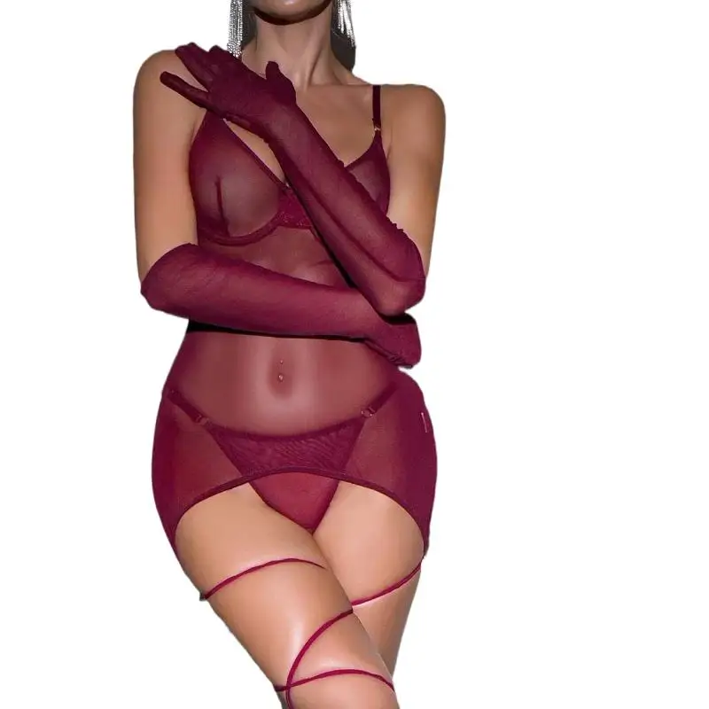 sexy lingerie gloves Long Sheer Red Gloves | Red Sheer Mesh Gloves main image 1