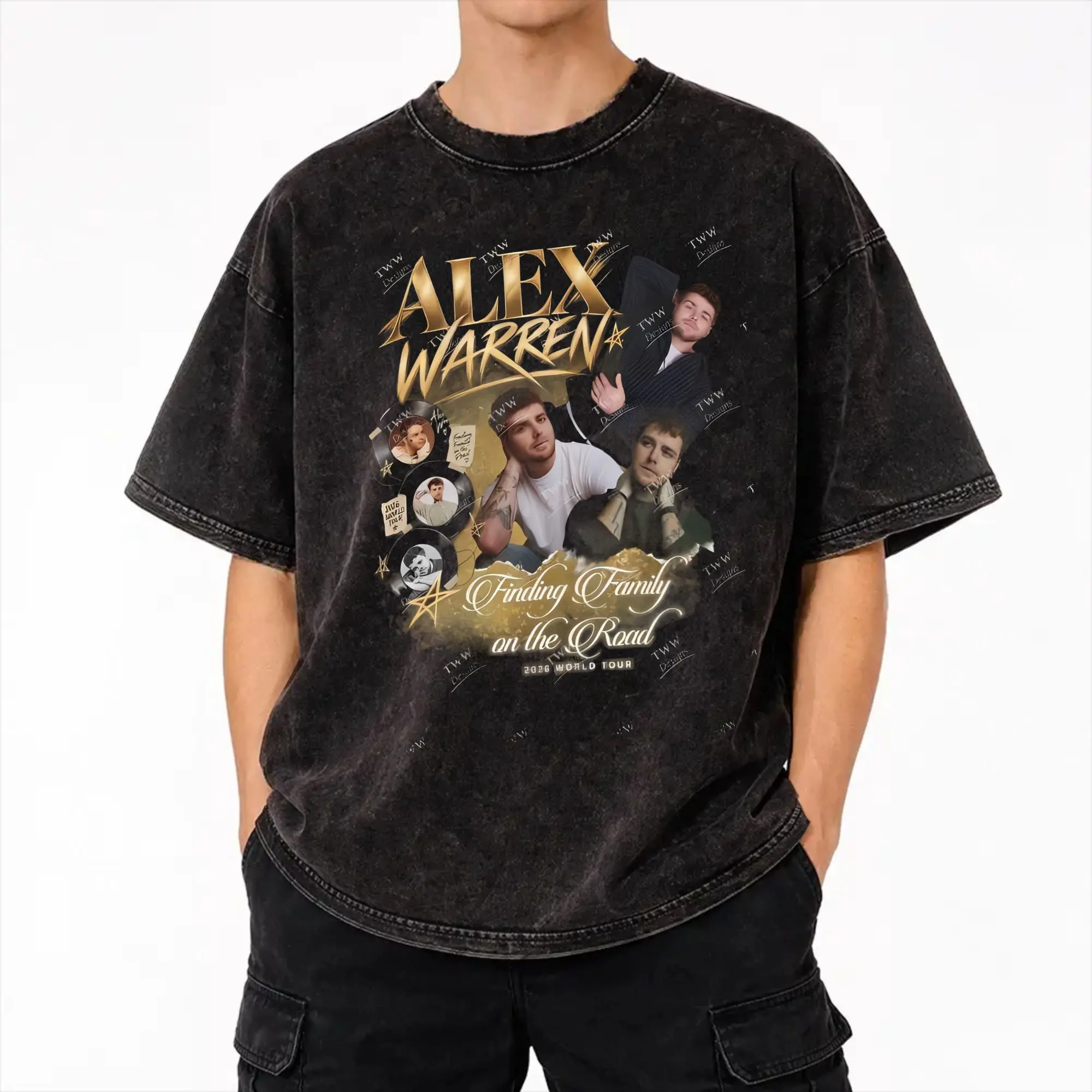 Alex Warren Finding Family on The Road Tour 2026  Merch Washed T Shirt for Men Women Streetwear T-Shirts Summer Tee Shirt
