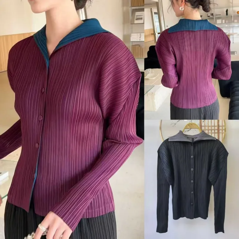 

Плиссированная рубашка Miyake, женская 2026, осень-весна, новая высококачественная плиссированная одежда, японская повседневная блузка из полипропилена с баской, куртка, блузка