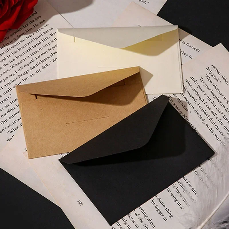 20/40/80 pçs clássico branco preto kraft em branco mini envelopes de janela de papel convite de casamento envelope presente envelope