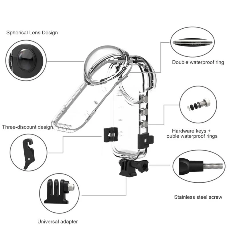 B2EF Invisible 360 ​​Camera Case per Copertura completa prova goccia per graffi 50m