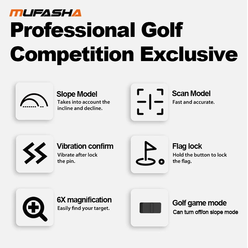 MUFASHA-LB10 Golf Rangefinder, Competition-Use Golf Mode, Vibrations, Feedback, Type-C Charging, 5-1000m