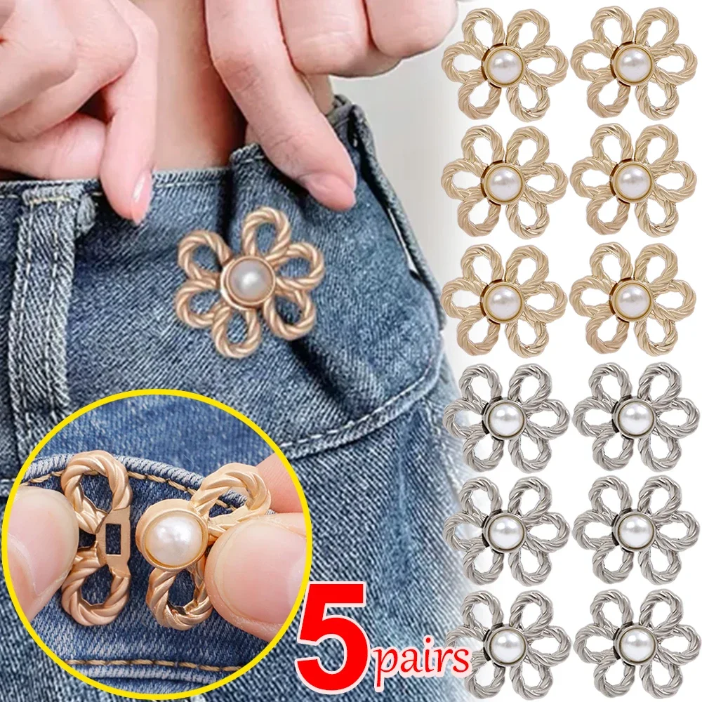 Waist Metal Flower Adjustable Tighten Invisibility Decoration Couple Buckles Pants Skirts Size Change From Large To Small