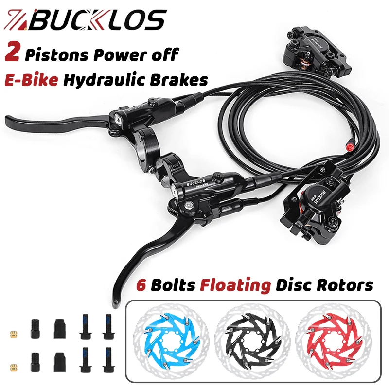 

BUCKLOS 2-поршневые тормоза для электронного велосипеда, комплект выключения питания для складного велосипедного скутера с роторами 160 мм, гидравлические дисковые тормоза, велосипедные тормоза