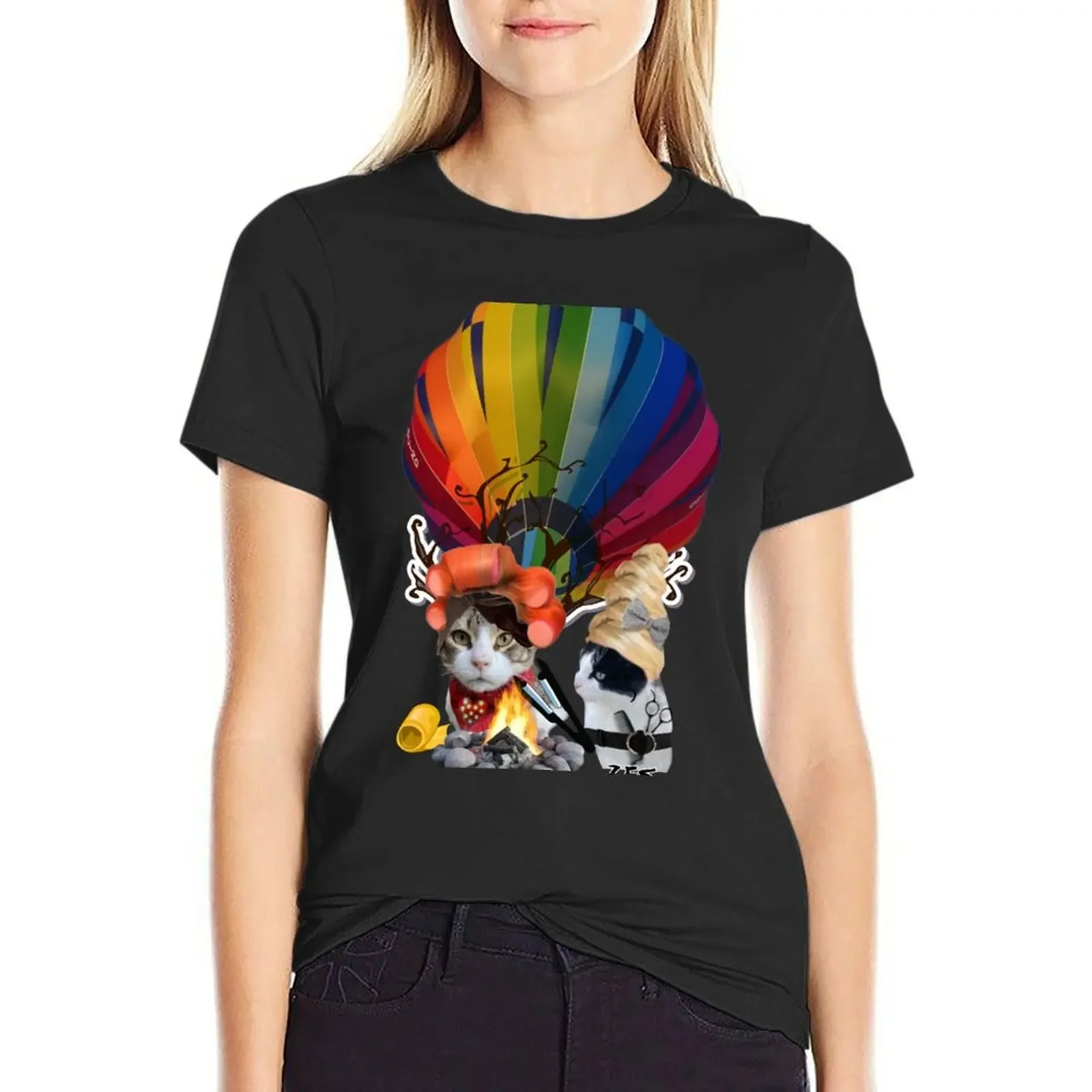

Cutout shape campfire balloon flight T-Shirt animal prinfor korean fashion lady clothes Women's t-shirt