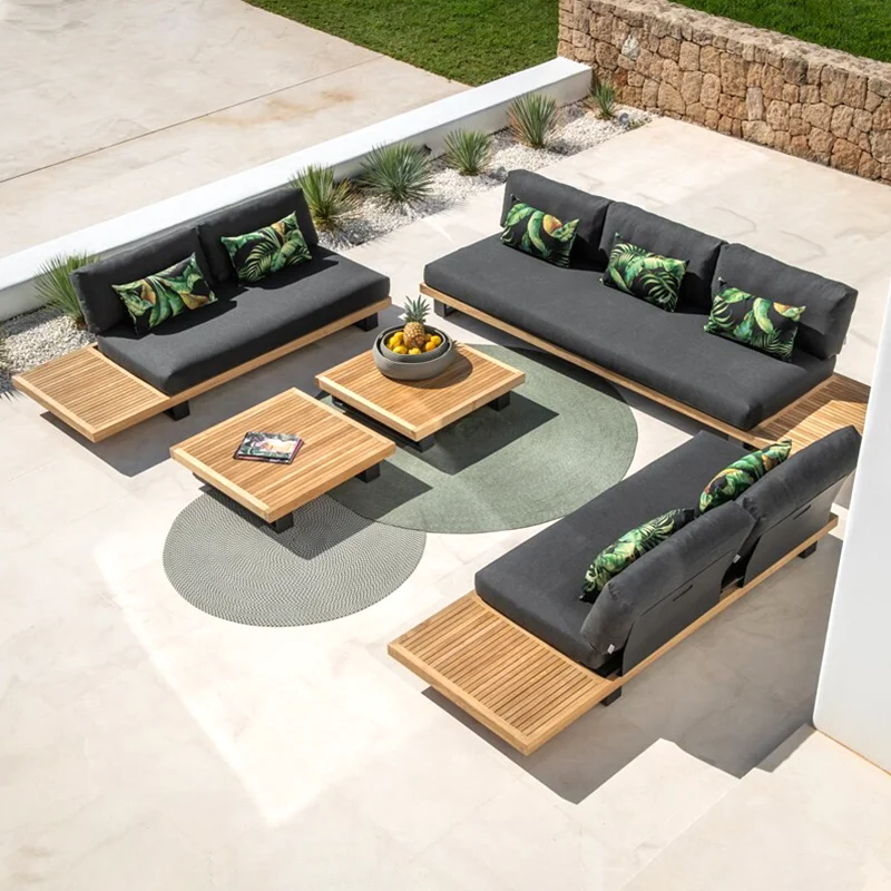 Gartenmöbel Rattan-Sofagarnitur Kunststoff Polyethylen Rattan modernes Hotel im Freien grau wasserdicht Party-Aluminiumsitz