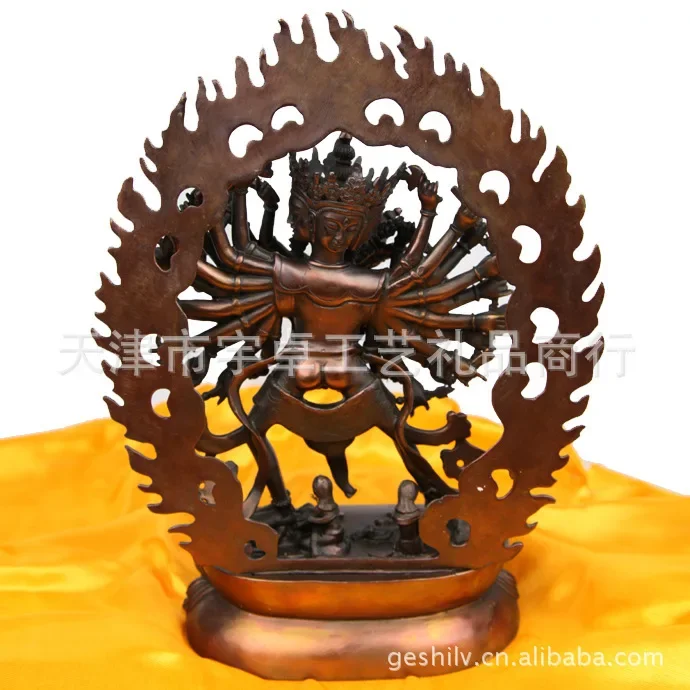 12inch Folk Tibet Temple Pure Bronze Kalacakra Kalachakra dus khor Buddha Statue