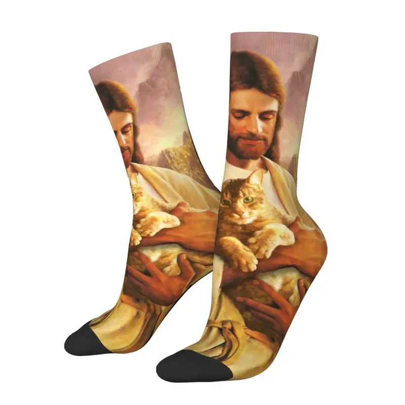 

Пользовательские носки с изображением кота Иисуса Христа для мужчин и женщин, забавные носки унисекс на весну, лето, осень и зиму