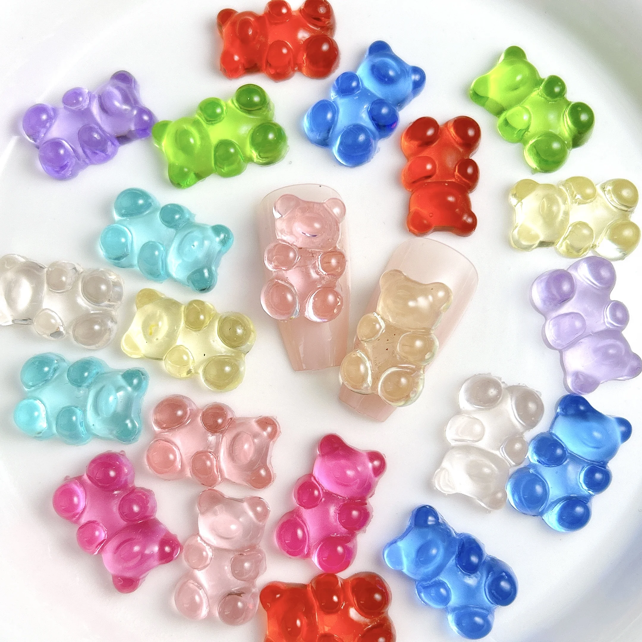 20Pcs Transparent Colorful Bears Resin Nail Art Decorations 3D Simulated Gummy Bears Nail Charms Accessories Handmade DIY Crafts