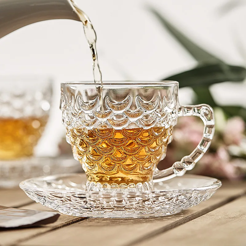 Coffee Cup and Plate Set for Home Luxury Exquisite Creative Fish Scale Dessert Glass Cup Ins Style Water Cups Drinkware