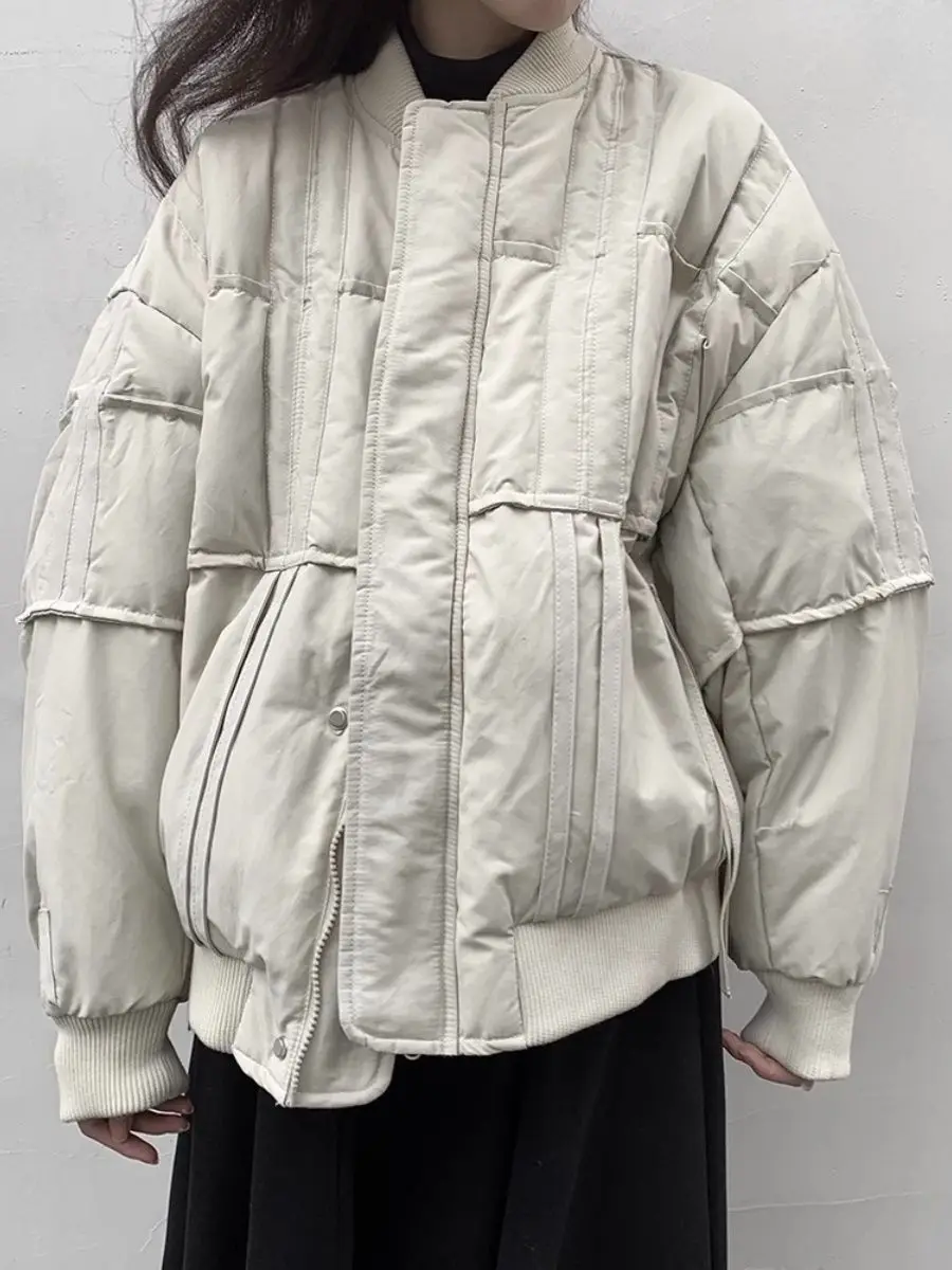 

2025 Winter Color-Block Padded Jacket-Unisex Oversized Baseball Coat Thick Quilted Lining Loose Fit Casual Outerwear
