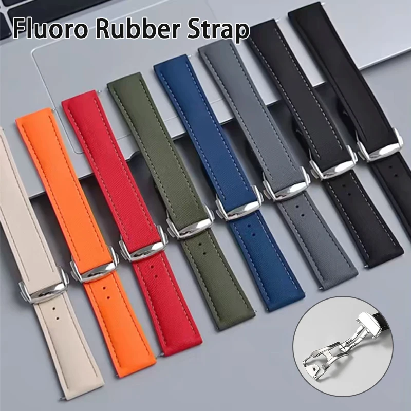 Fluorkautschuk-Uhrenarmband, 20 mm, 21 mm, 22 mm, universelles Faltschnallenarmband für Herren und Damen, Sport-Taucharmband für Omega Seamaster 300