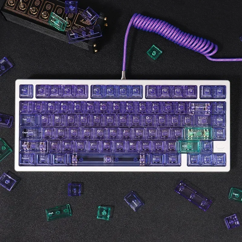 Purple Crystal Clear Keycaps Set 156 keys Cherry Profile Transparent Keycaps UV pad print For Mx Switches Mechanical Keyboard