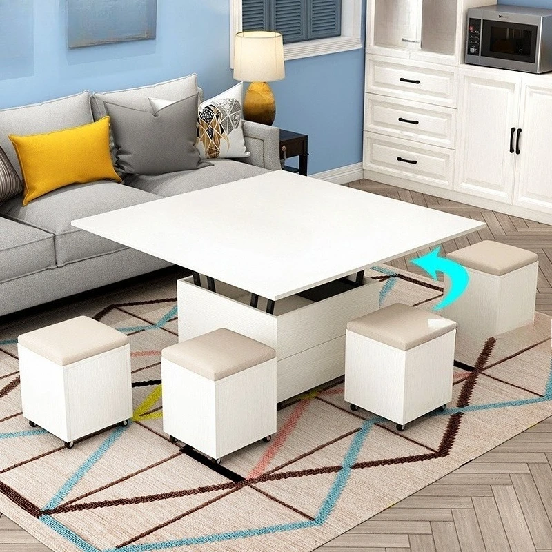 Modern dual-purpose lift coffee table foldable dining chair simple creative design small apartment living room wood board