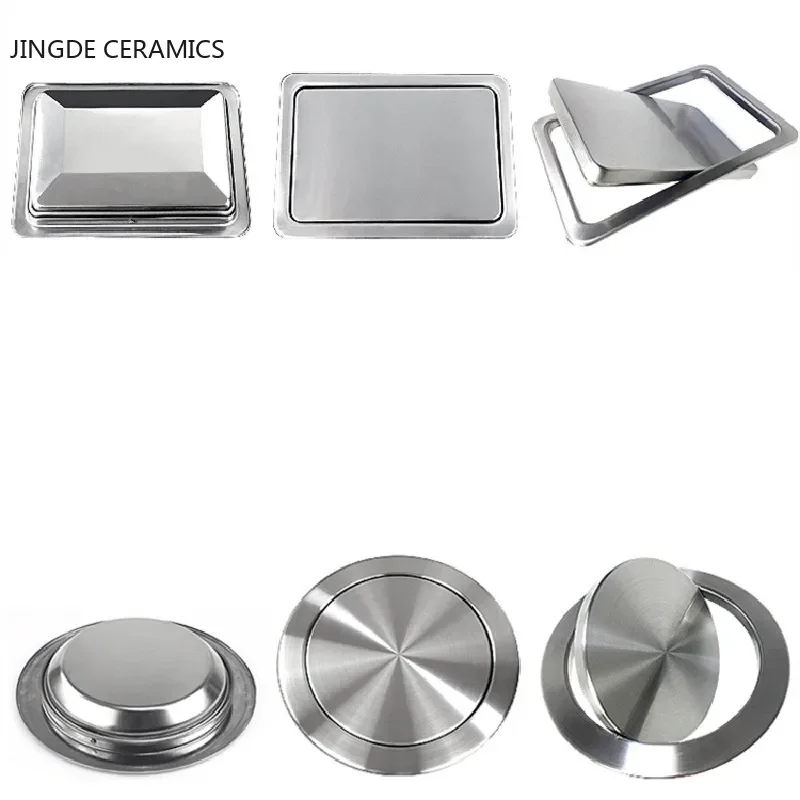 Modern Embedded Stainless Steel Flap Lid Trash Bin Cover Built-in Counter Top Swing Garbage Can Lid Bathroom Kitchen Utensils