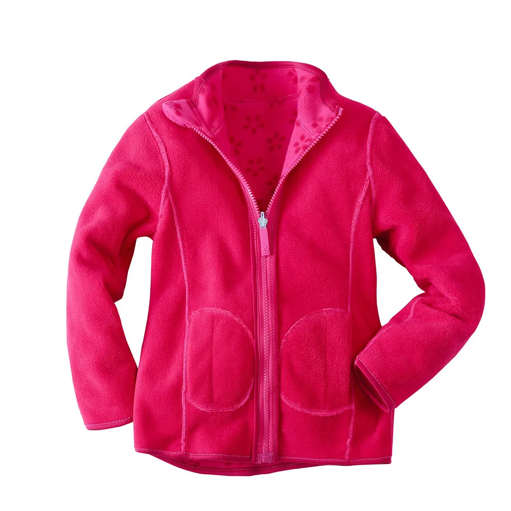 2026 Baby and Girls Rose Red Printed Sanding Fleece Full Zip Jackets Child Track Coat School Kids Outfits Tops 2
