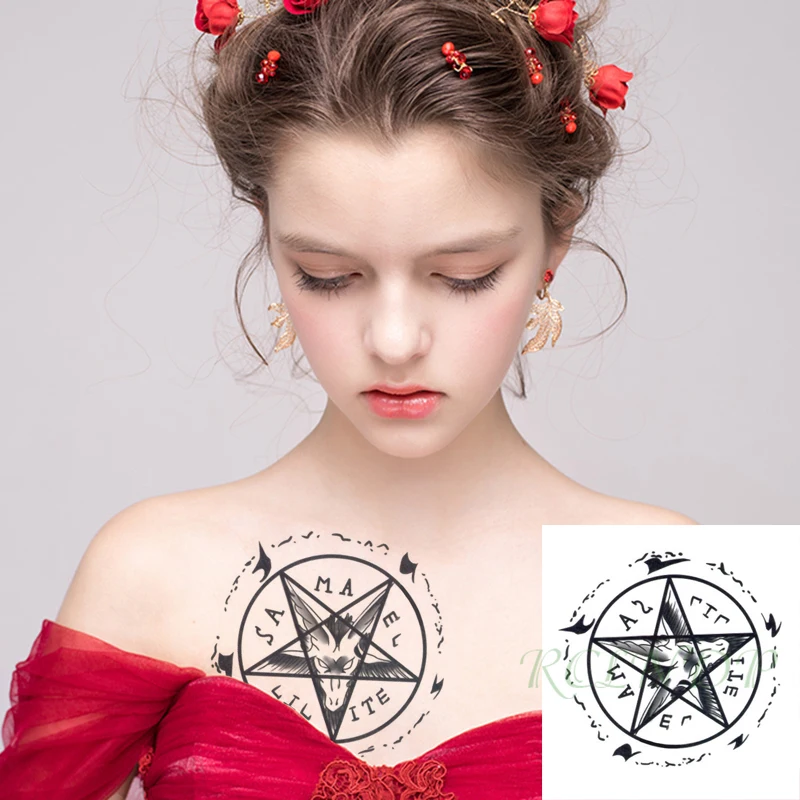 Waterproof Temporary Tattoo Sticker Satan Lucifer Circle Steering Fake Tatto Flash Tatoo Gothic Hand back Art for Boy Women Men