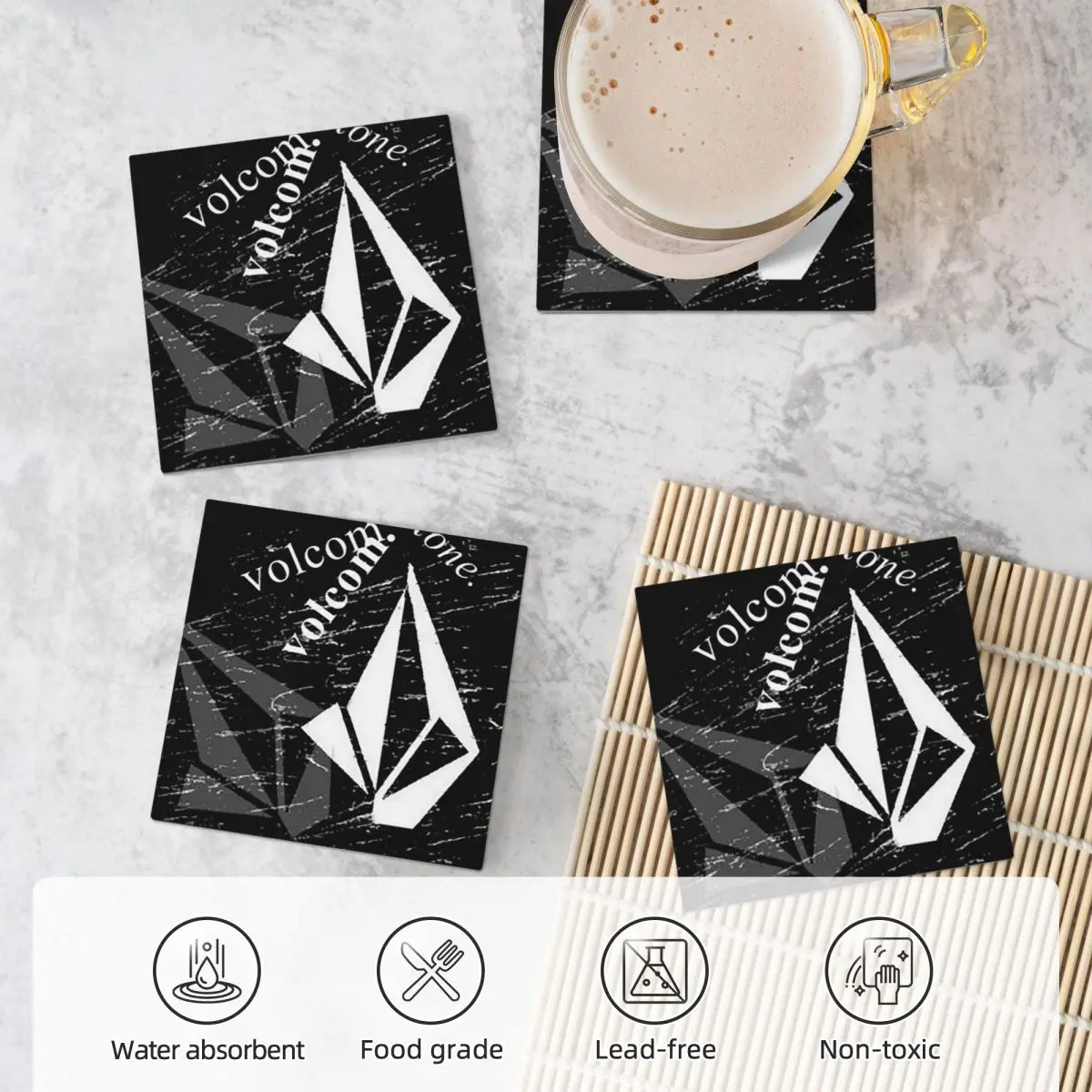 V-Volcom Logo Coaster Ceramics Hot Pad Decoration And Accessories For Table Utensils For Kitchen Placemats For Dinner Table