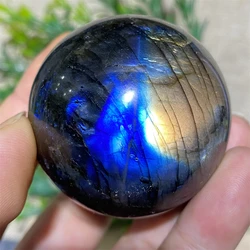 Blue Yellow Light Labradorite Balls Stone Natural Quartz Crystals Healing Wicca Minerals Ornaments Home Decoration+Stand