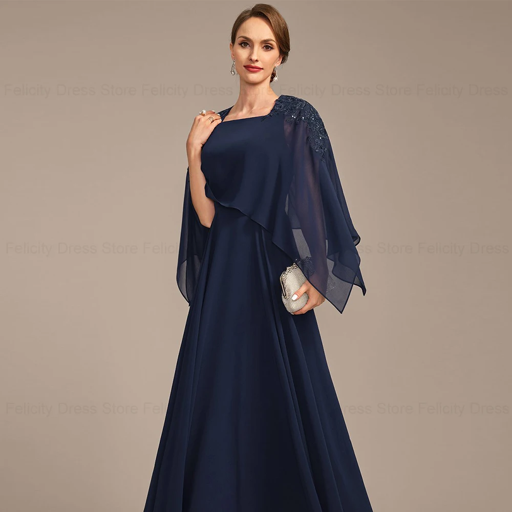 FELICITY Chiffon Elegant Mother of the Bride Dresses 2024 A-line Square Wedding Guest Dresses Applique Sequin Long Evening Gowns