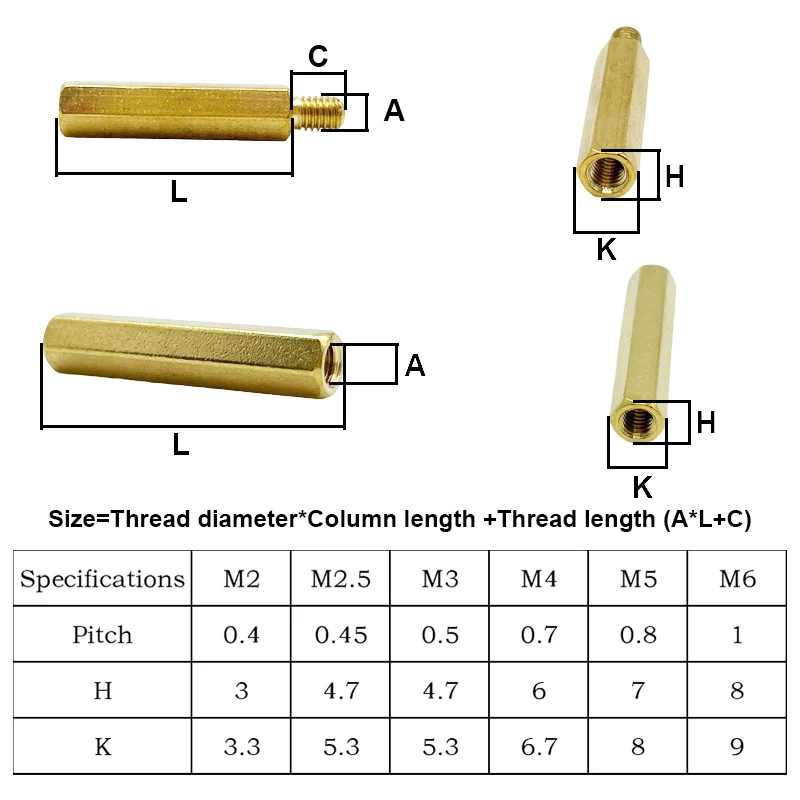 Messing-Abstandshalter-Set: Sechskant-Säulen-Abstandshalter, Schrauben, Muttern, Stecker und Buchsen für PCB-Leiterplatten M2, M2.5, M3, M4 – Detail 3