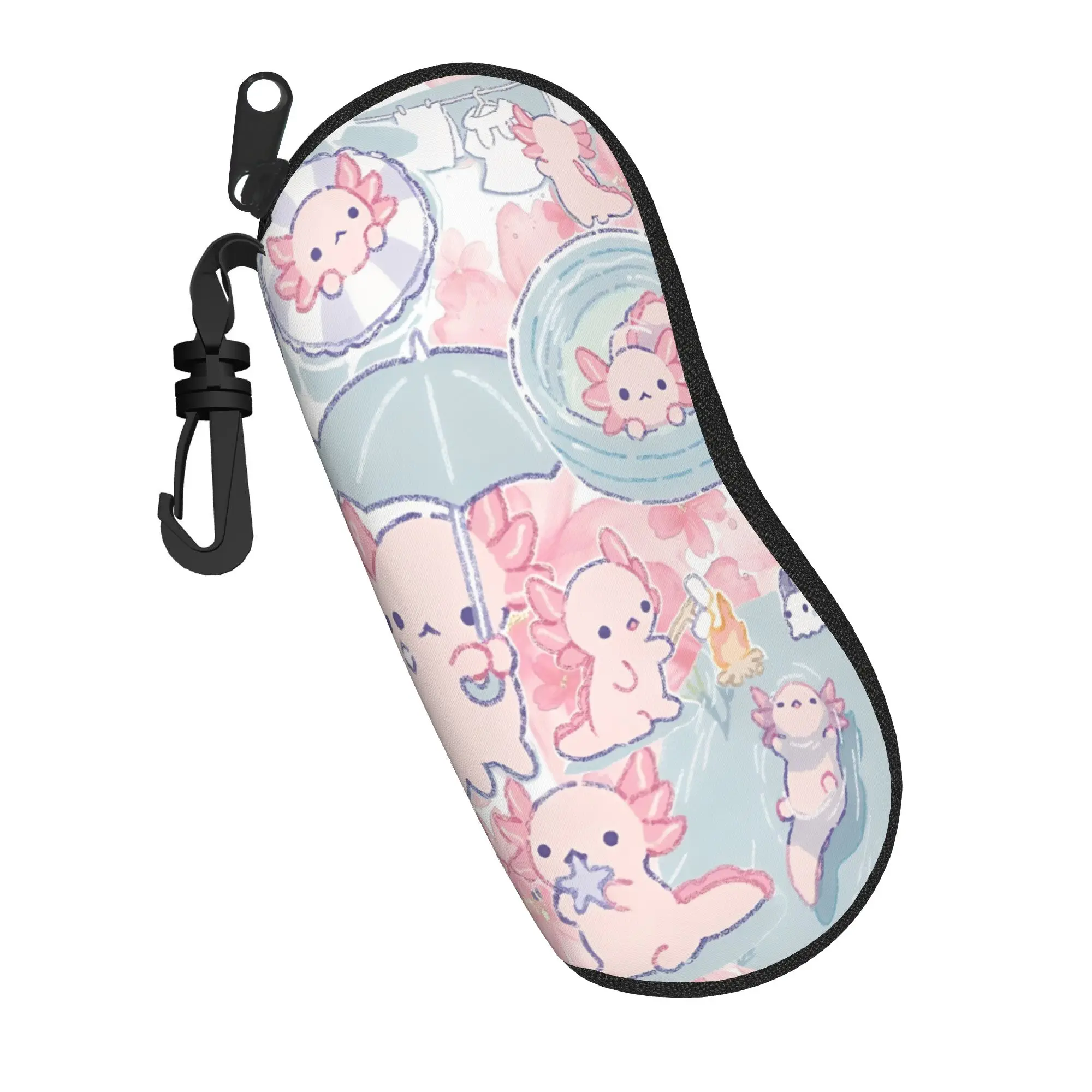 Axolotl Mexican Salamander  Merchandise Glasses Case for Girls Protective Zipper  Sunglasses Protector Eye Contacts Case