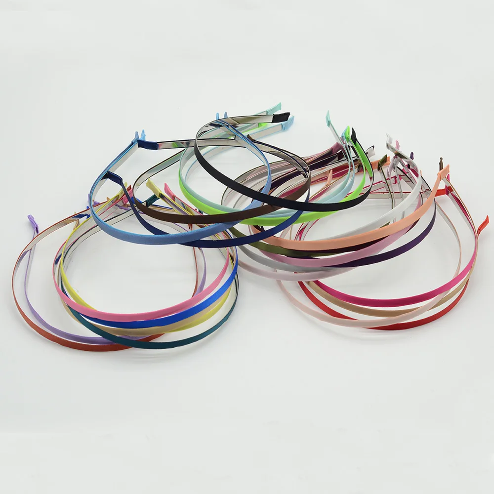 

10PCS Assorted Colors 5mm Satin Ribbon Lined Metal Hair Headbands Base Wire Hairbands Hair Hoops for DIY Hair Accessories