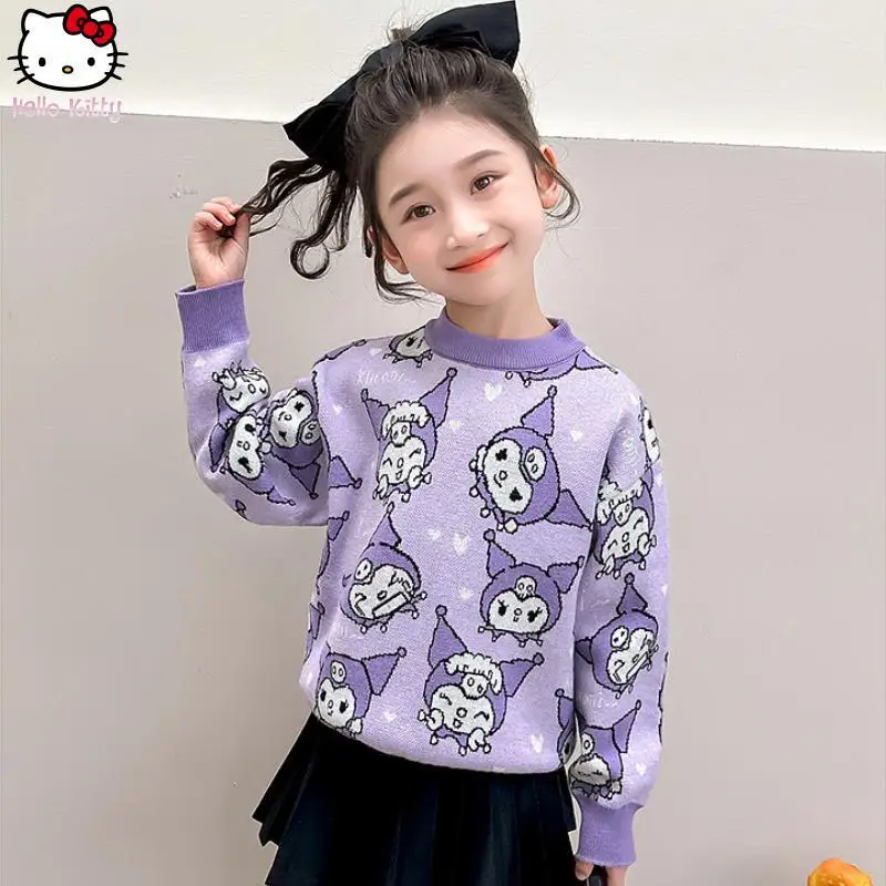 

Cartoon Girls Kuromi Warm Sweater Kawaii Kids Anime Thickened Sweater Autumn Winter New Sanrio Halloween Fashionable Underwear