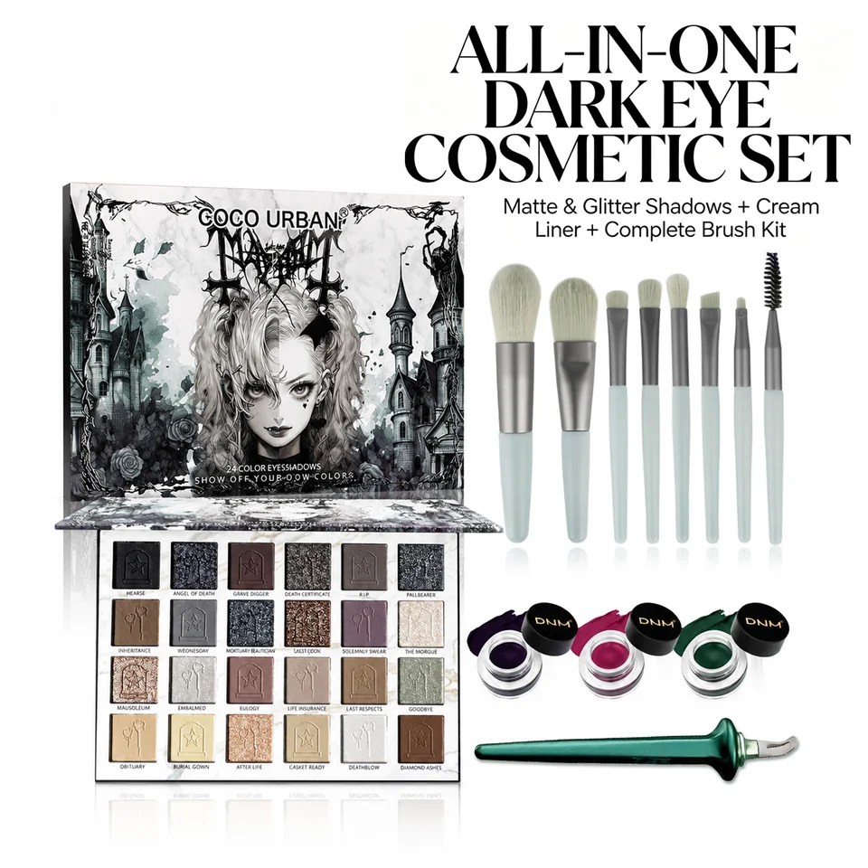 Dark Goth Eye Makeup Set with 24 Shades