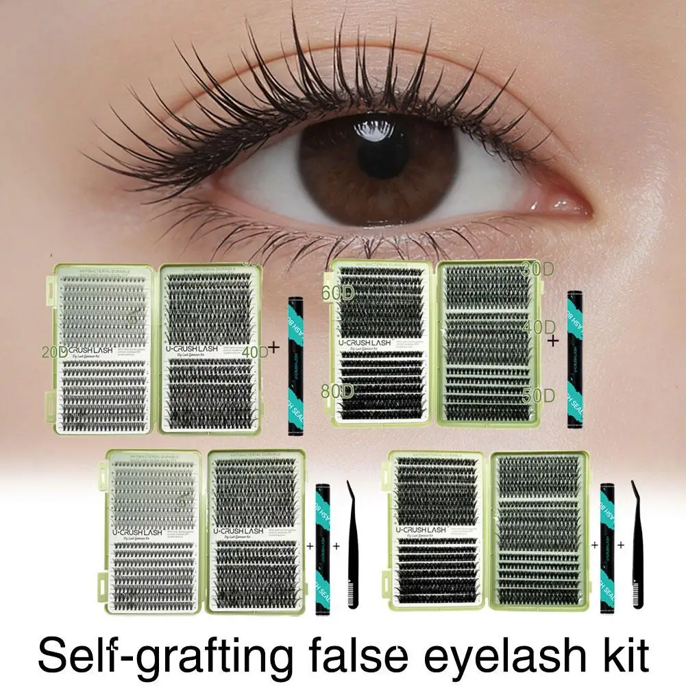 Kit de faux cils DIY grande capacité 10203040d, livre de cils en grappe avec colle, dissolvant et pince à épiler, pour maquillage à domicile, convivial pour débutants