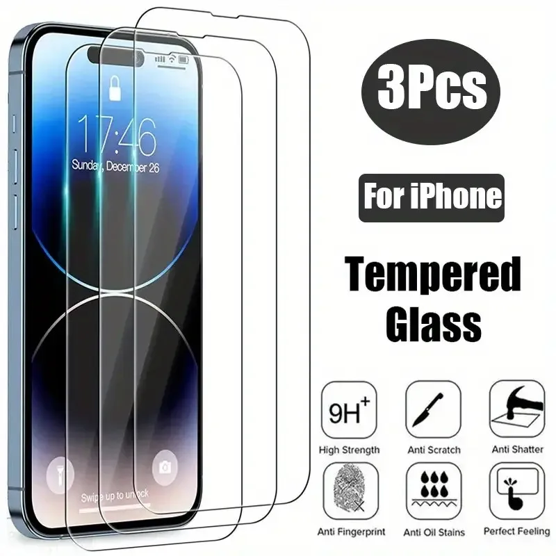3PCS gehärtetes Glas Displayschutzfolie für IPhone 16 15 14 13 12 11 Pro Max Plus 16Pro 15Pro i16 IPones Klare Displayschutzfolie