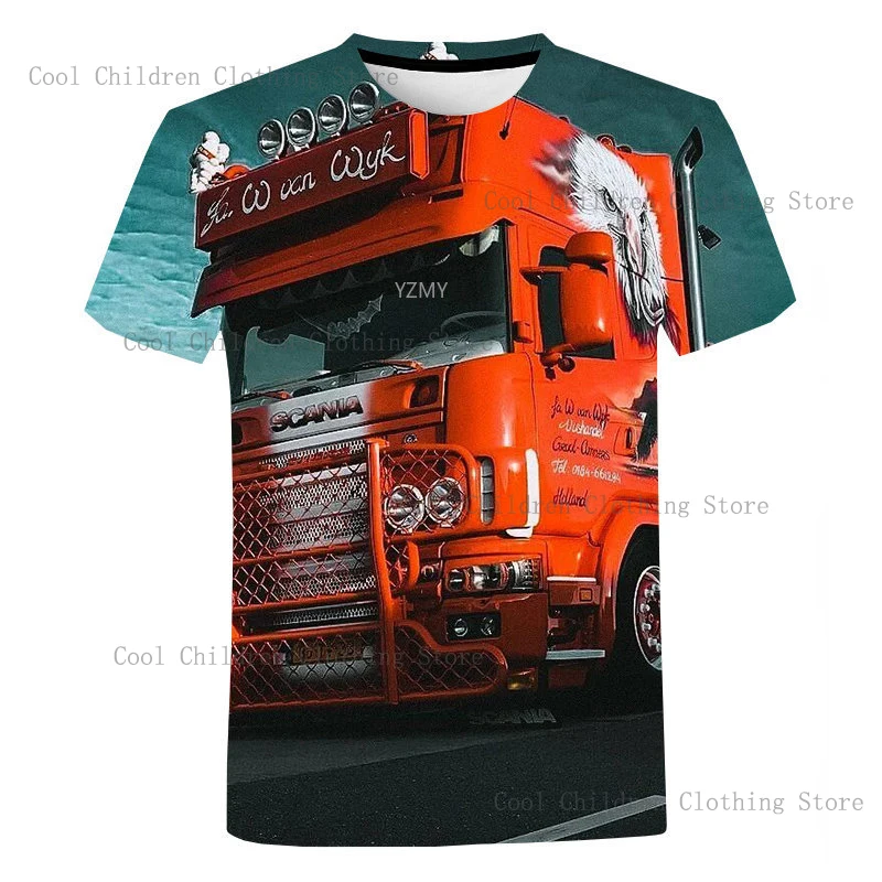 New Trucker Shirt Men's T-shirt 3D Truck Print Uniform Short Sleeve Tops 2024 Harajuku Clothing Summer O Neck Oversized Pullover