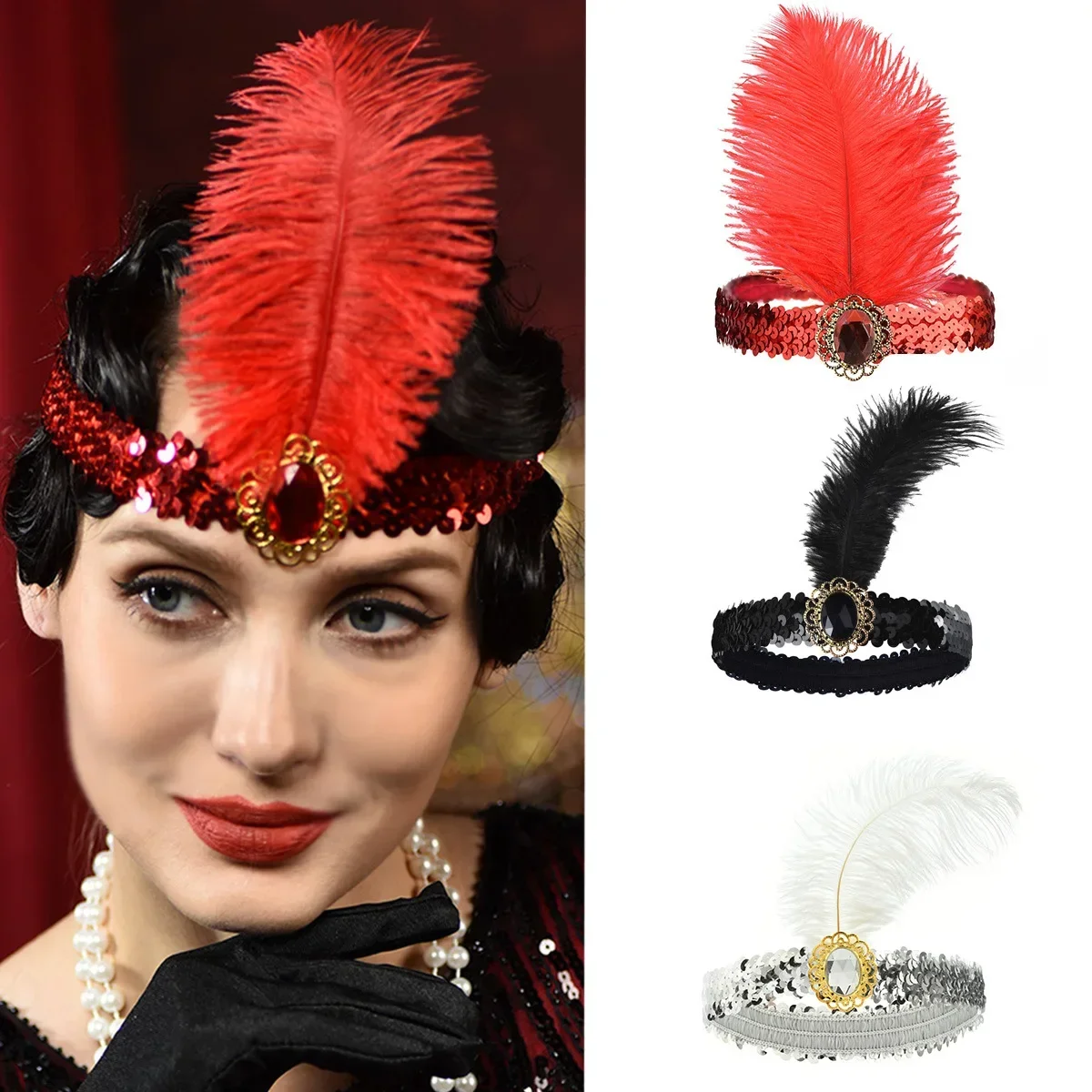 

1PCS Ladies 1920s Gatsby Feather Headband Headdress Ball Makeup Party Halloween Carnival Party Accessory
